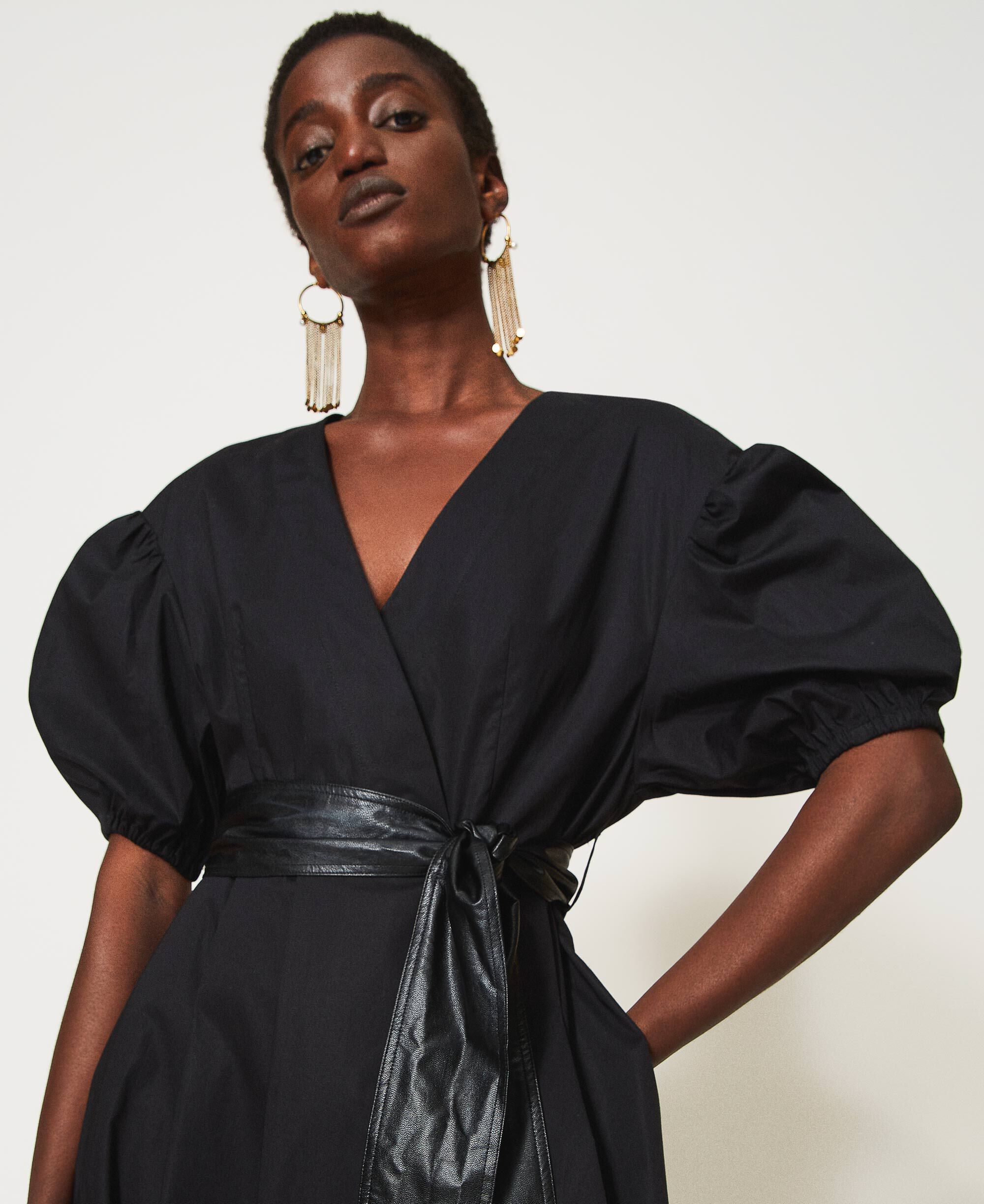 Poplin dress with belt Woman, Black | TWINSET Milano